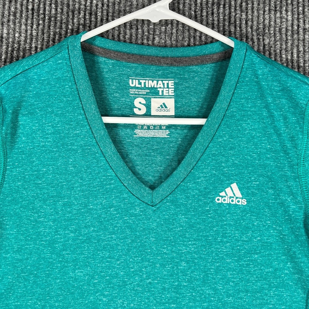 Adidas Shirt Womens Small Green V Neck Short Sleeve Active Casual Workout Gym